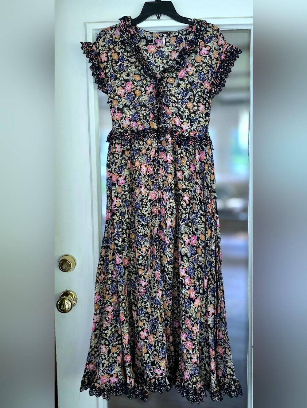 Free People Milania Black Floral Maxi Sz XS Flaw